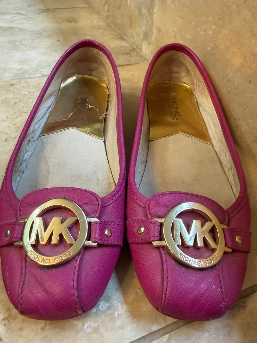 Michael Kors Hot Pink MK Logo Leather Ballet Flats